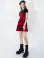 Black and Red Plaid Fake Two-Pieces Daily Wear Gothic Grunge Short Dress