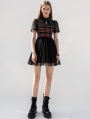 Black and Red Plaid Short Sleeve Daily Wear Gothic Grunge Short Dress