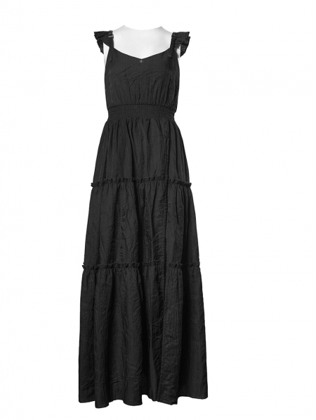 Black Street Fashion Daily Wear Gothic Grunge Long Dress - Devilnight.co.uk