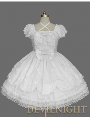 White Short Sleeves Lace Bow Sweet Lolita Dress