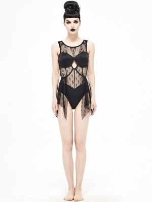 Black Gothic Lace One-Piece Swimsuit