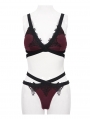 Black and Red Gothic Sexy Lace Two-Piece Bikini Set