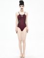 Dark Red Gothic One-Piece Swimsuit