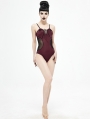 Dark Red Gothic One-Piece Swimsuit