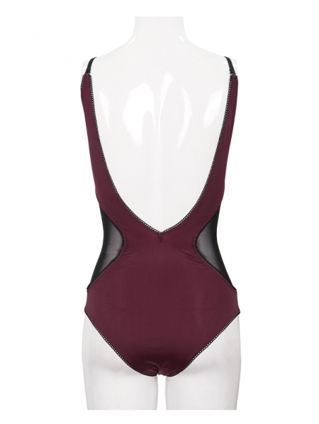 Dark Red Gothic One-Piece Swimsuit - Devilnight.co.uk