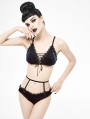 Dark Blue Gothic Velvet Sexy Two-Piece Swimsuit Set