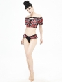 Black and Red Plaid Gothic Cute Two-Piece Swimsuit Set