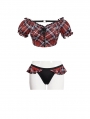Black and Red Plaid Gothic Cute Two-Piece Swimsuit Set