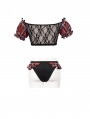 Black and Red Plaid Gothic Cute Two-Piece Swimsuit Set