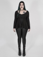 Black Gothic Lace Long Sleeve Irregular Plus Size T-Shirt for Women