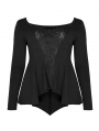 Black Gothic Lace Long Sleeve Irregular Plus Size T-Shirt for Women