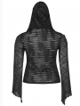 Black Gothic Punk Perspective Printed Hooded Plus Size T-Shirt for Women