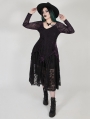 Dark Violet Gothic Gorgeous V-Neck Lace Long Sleeve Plus size Shirt for Women