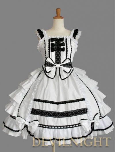White Bow Ruffles Sleeveless Black Lace Sweet Gothic Lolita Dress