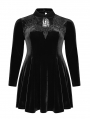 Black Gothic Velvet Dark Night Vines Short Plus Size Dress