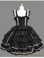 Black Bow Ruffles Sleeveless White Lace Sweet Gothic Lolita Dress