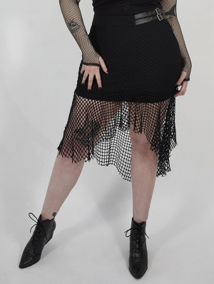 Black Gothic Punk Mesh Plus Size Fishtail Skirt