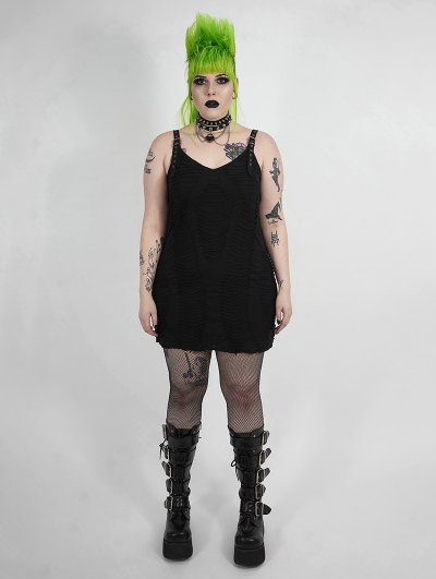 Black Gothic Punk Sexy Plus Size Short Dress