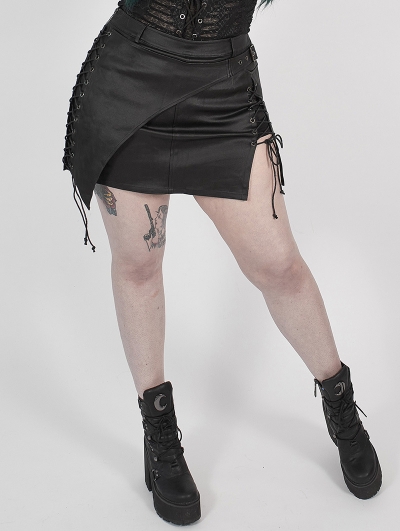 Black Gothic Punk PU Leather Irregular Plus Size Short Skirt