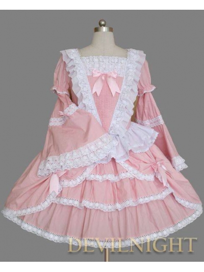 Pink and White Long Trumpet Sleeves Sweet Lolita Dress