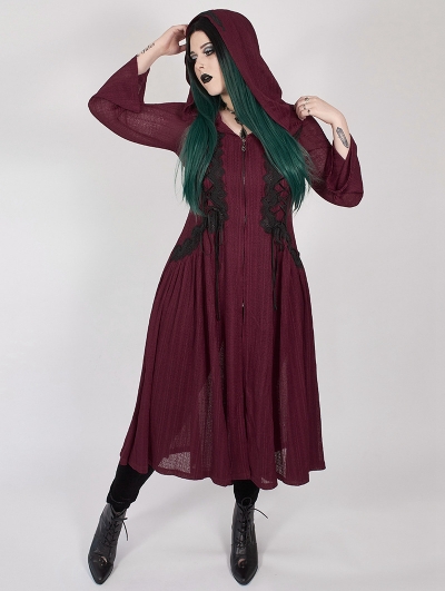 Red Gothic Dark Moon Long Hooded Plus Size Coat for Women