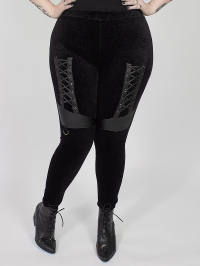 Black Gothic Punk Velvet Plus Size Leggings for Women