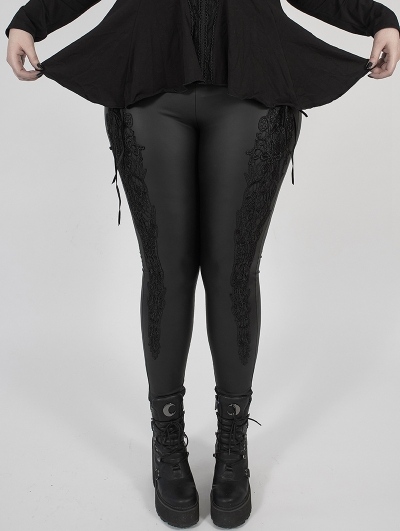 Black Gothic PU Leather Stretch Plus Size Legging for Women