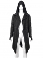 Black Gothic Punk Hooded Long Trench Coat for Men