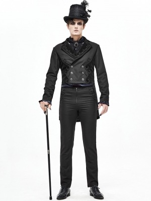 Black Vintage Gothic Party Double-Breasted Tail Coat for Men