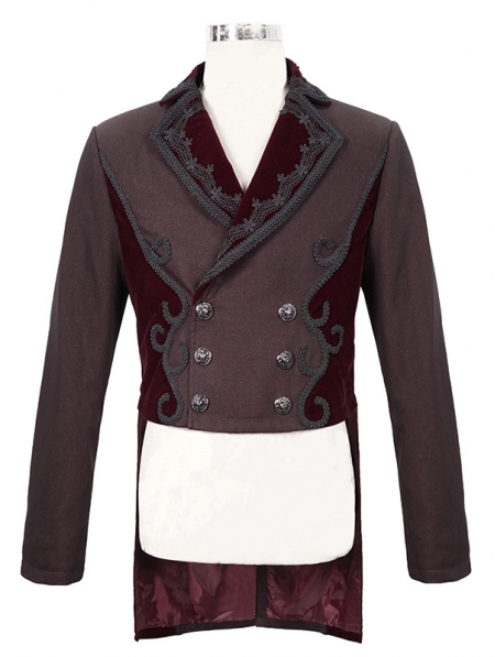 Dark Red Vintage Gothic Party Double-Breasted Tail Coat for Men ...
