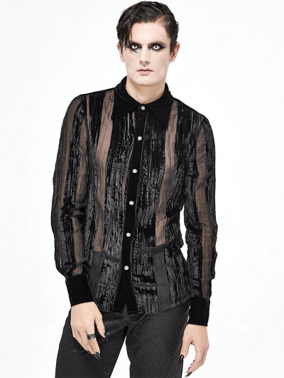 Black Vintage Gothic Gauze Long Sleeve Shirt for Men