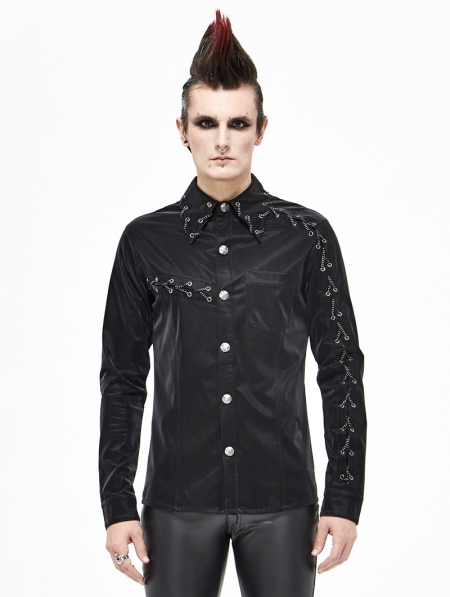 Black Gothic Punk Rock Long Sleeve Shirt for Men - Devilnight.co.uk
