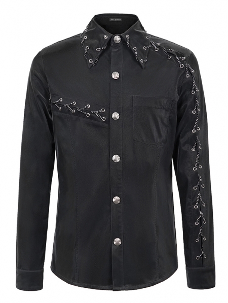 Black Gothic Punk Rock Long Sleeve Shirt for Men - Devilnight.co.uk