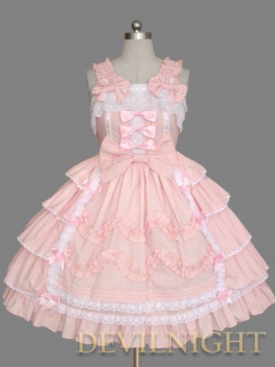 Pink Sleeveless Sweet Bow White Lace Sweet Lolita Dress