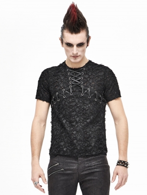 Black Gothic Punk Short Sleeve Daily Wear T-Shirt for Men