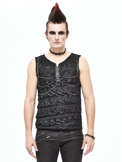 Black Gothic Punk Rock Chain Sleeveless T-Shirt for Men