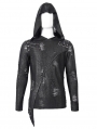 Black Gothic Punk Long Sleeve Hooded Irregular T-Shirt for Men