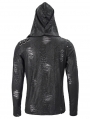 Black Gothic Punk Long Sleeve Hooded Irregular T-Shirt for Men