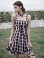 Black and Pink Plaid Street Fashion Cute Gothic Grunge Short Silp Dress