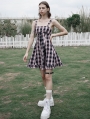 Black and Pink Plaid Street Fashion Cute Gothic Grunge Short Silp Dress