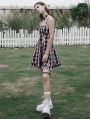 Black and Pink Plaid Street Fashion Cute Gothic Grunge Short Silp Dress