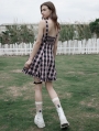 Black and Pink Plaid Street Fashion Cute Gothic Grunge Short Silp Dress