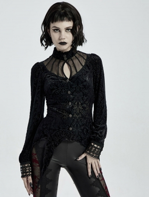 Black Vintage Gothic Long Sleeve Irregular Shirt for Women