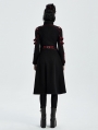 Black and Red Gothic Punk Military Casual Mid Length Coat for Women