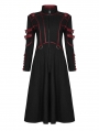 Black and Red Gothic Punk Military Casual Mid Length Coat for Women