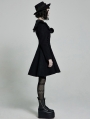 Black Gothic Lolita Mid Length Winter Warm Hooded Coat for Women