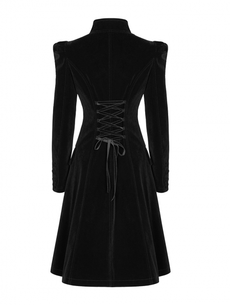 Black Vintage Gothic Velvet Mid Length Tail Coat for Women - Devilnight ...