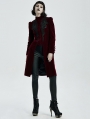 Dark Red Vintage Gothic Velvet Mid Length Tail Coat for Women