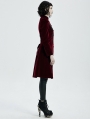 Dark Red Vintage Gothic Velvet Mid Length Tail Coat for Women