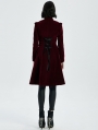 Dark Red Vintage Gothic Velvet Mid Length Tail Coat for Women